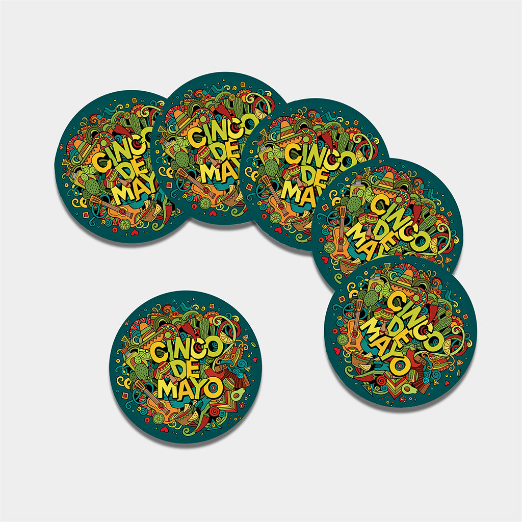 Colorful Cinco de Mayo Print Leather Coaster Set
