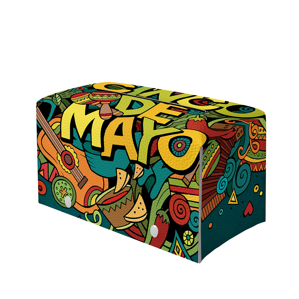 Colorful Cinco de Mayo Print Leather Tissue Box Cover