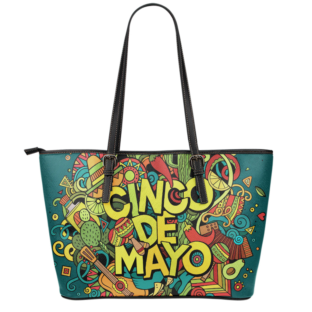 Colorful Cinco de Mayo Print Leather Tote Bag