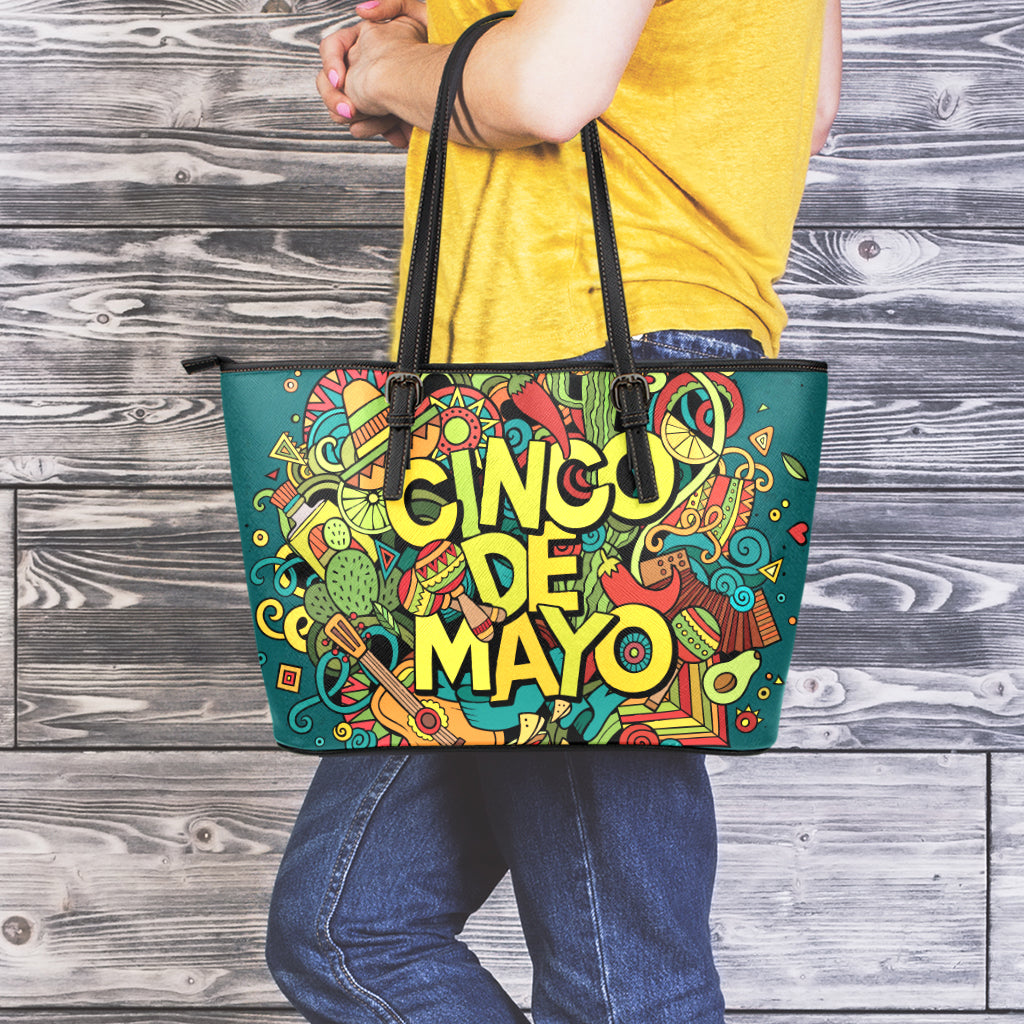 Colorful Cinco de Mayo Print Leather Tote Bag