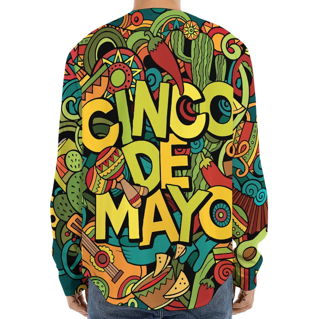 Colorful Cinco de Mayo Print Long Sleeve Baseball Jersey