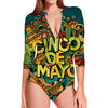 Colorful Cinco de Mayo Print Long Sleeve Swimsuit