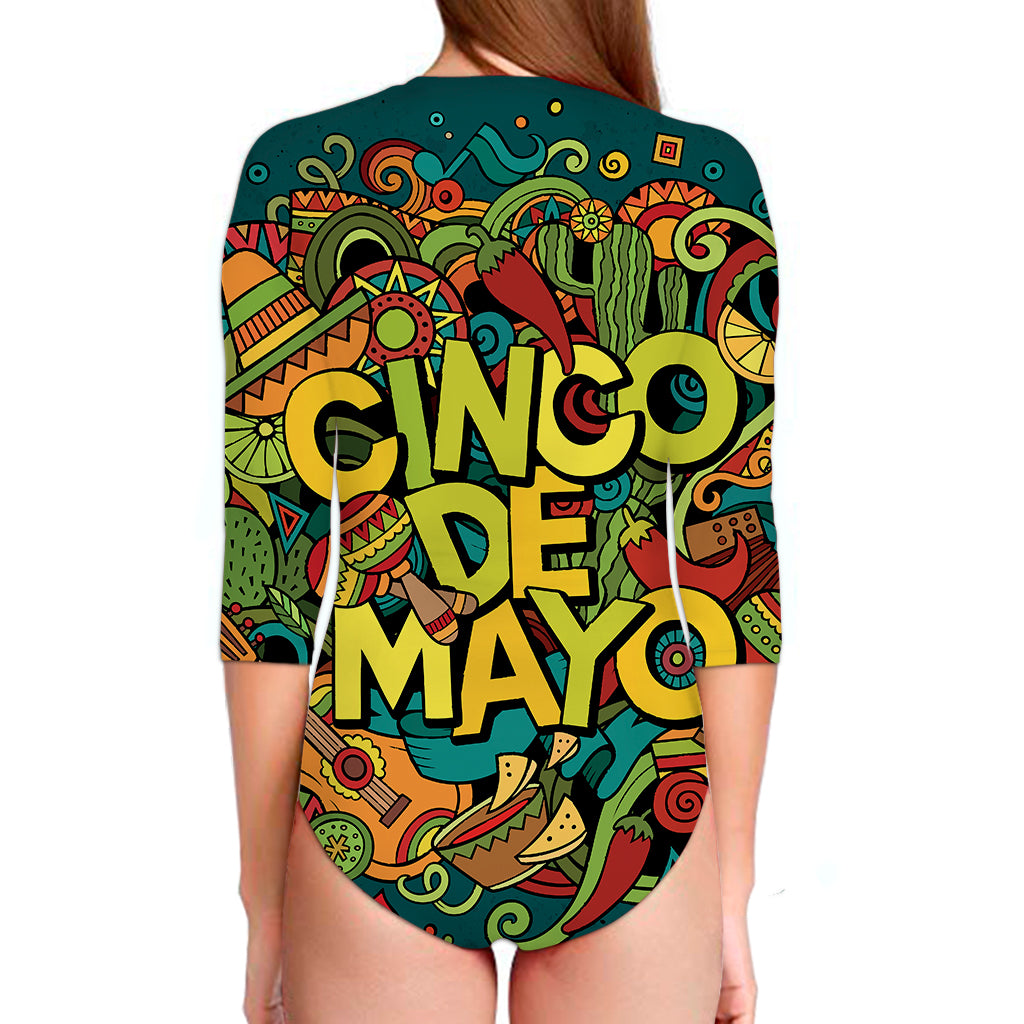 Colorful Cinco de Mayo Print Long Sleeve Swimsuit