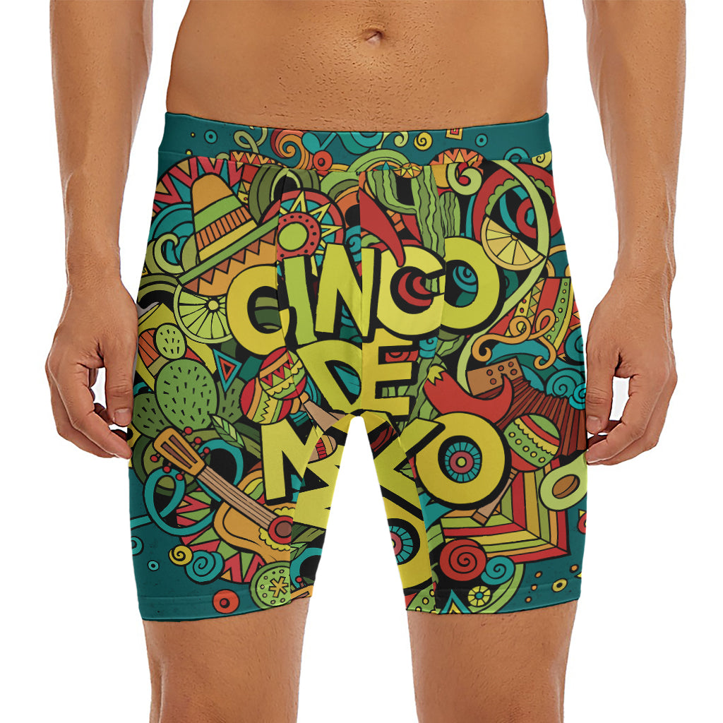 Colorful Cinco de Mayo Print Men's Long Boxer Briefs