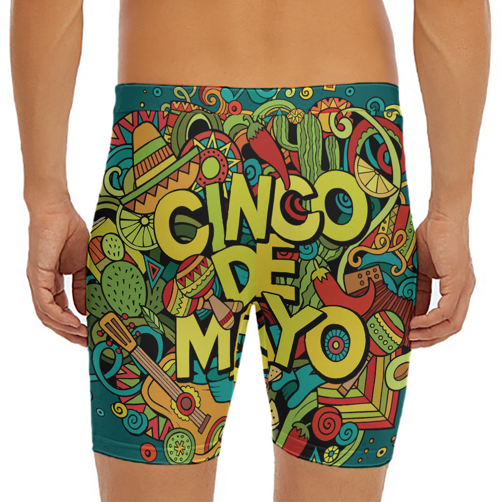 Colorful Cinco de Mayo Print Men's Long Boxer Briefs