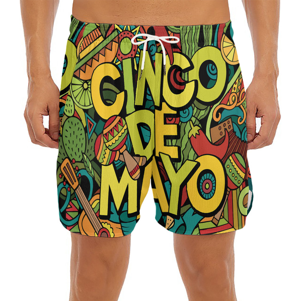 Colorful Cinco de Mayo Print Men's Split Running Shorts