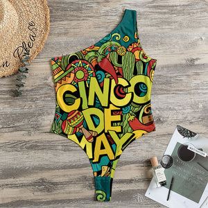 Colorful Cinco de Mayo Print One Shoulder Bodysuit