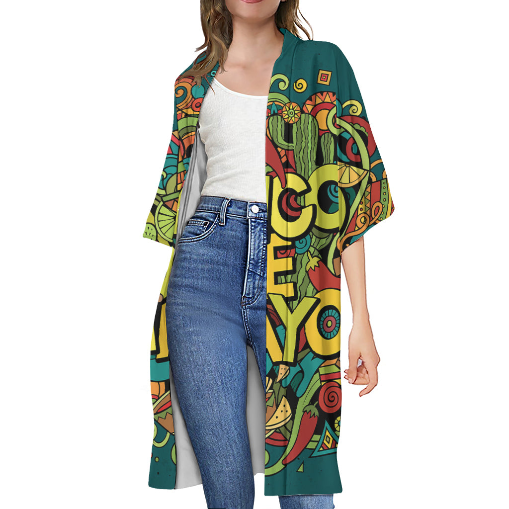 Colorful Cinco de Mayo Print Open Front Beach Cover Up