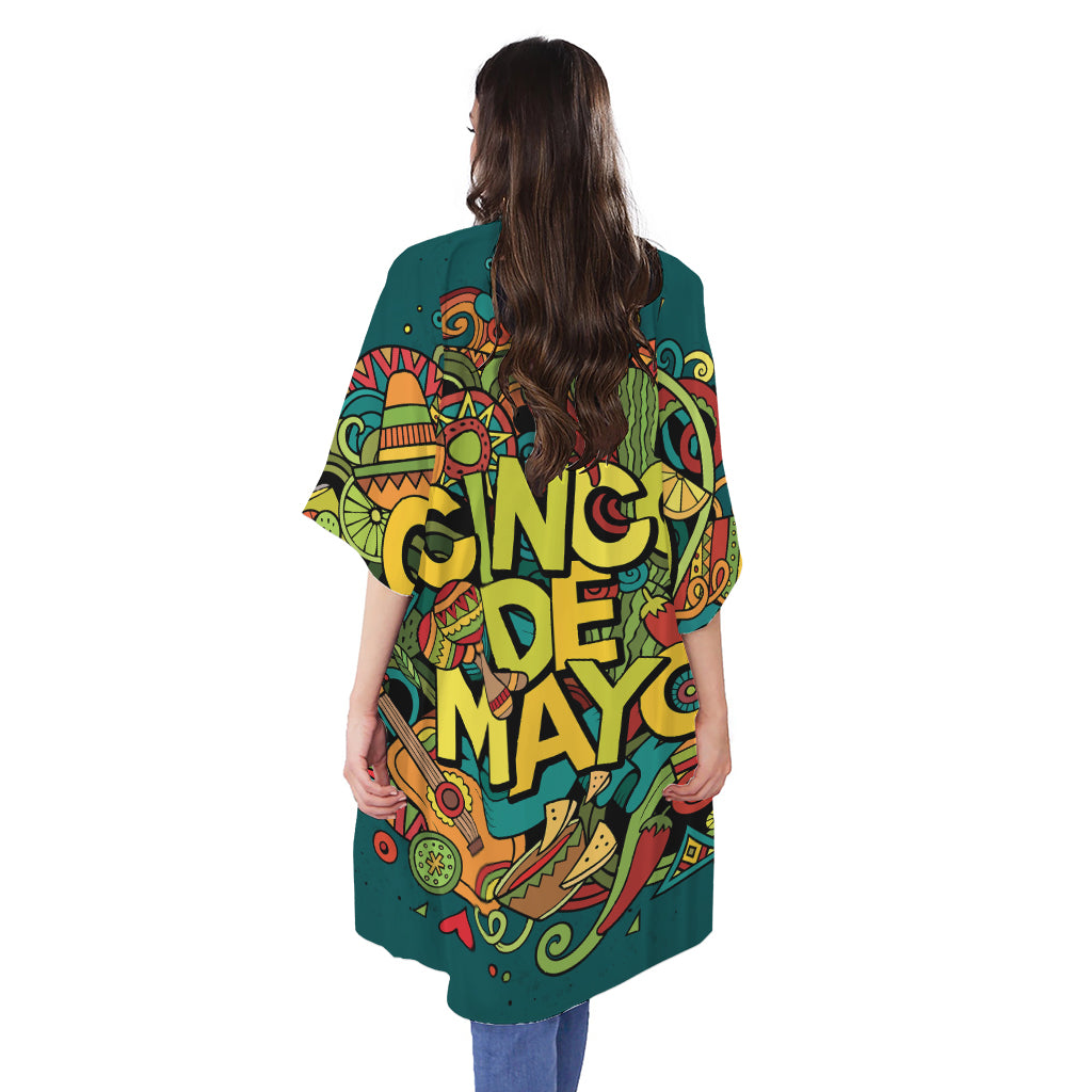 Colorful Cinco de Mayo Print Open Front Beach Cover Up