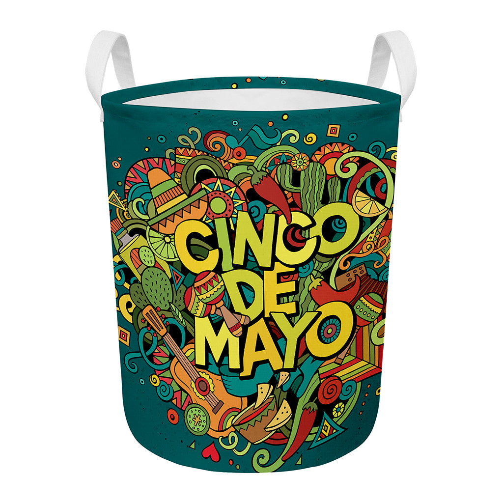 Colorful Cinco de Mayo Print Round Laundry Basket