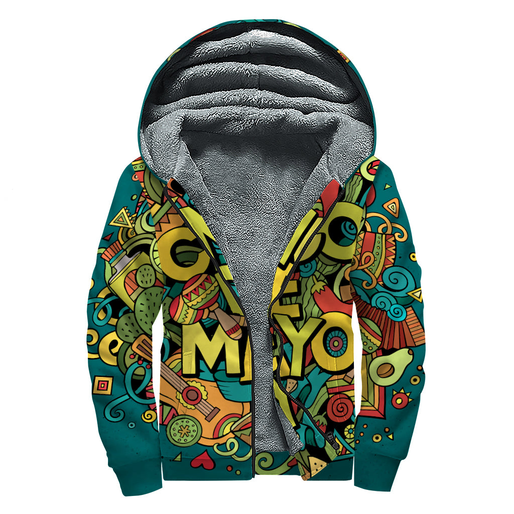 Colorful Cinco de Mayo Print Sherpa Lined Zip Up Hoodie