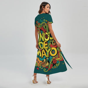 Colorful Cinco de Mayo Print Short Sleeve Maxi Dress