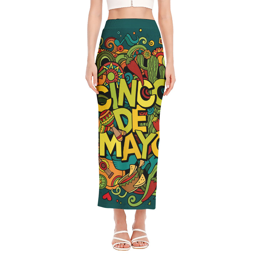 Colorful Cinco de Mayo Print Side Slit Maxi Skirt