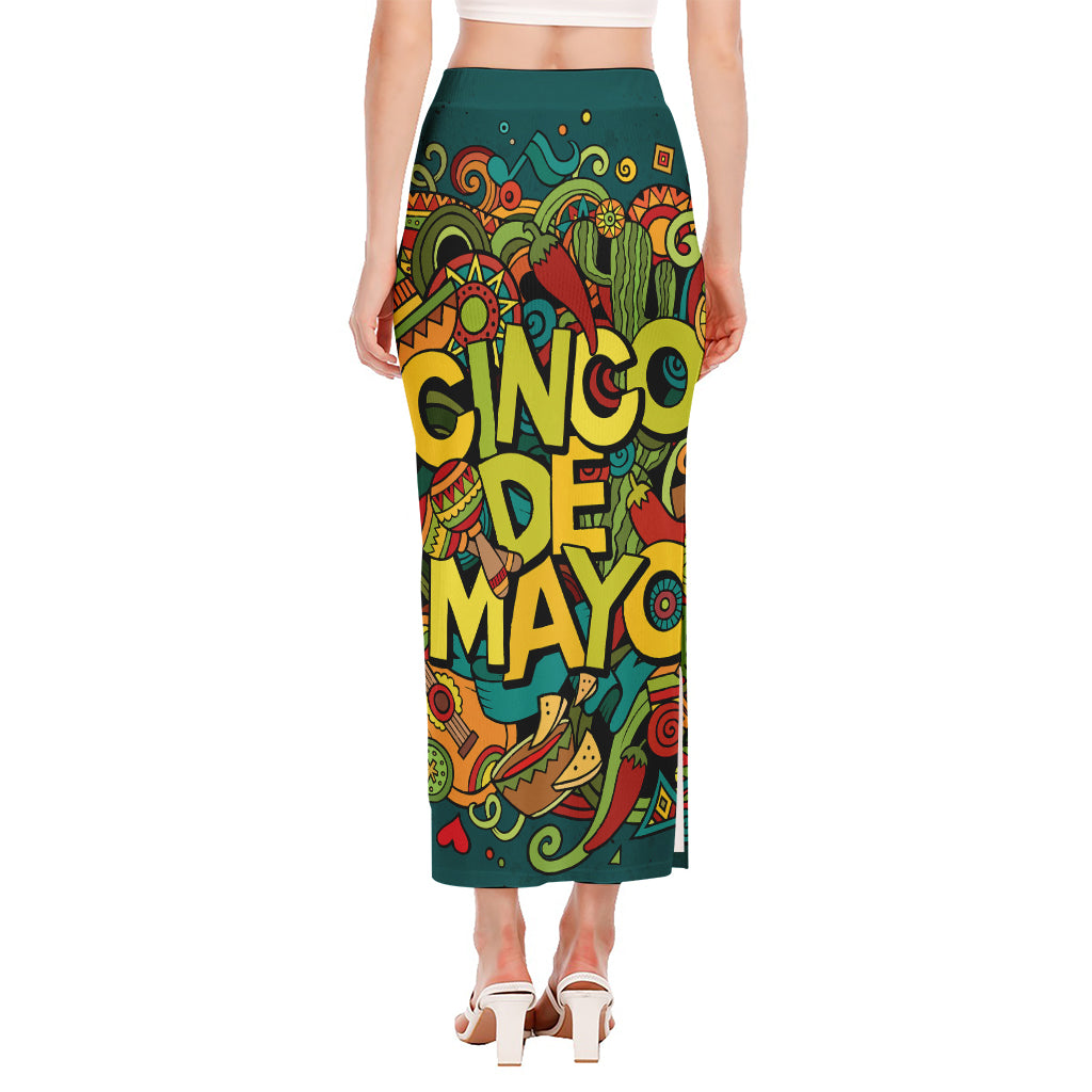 Colorful Cinco de Mayo Print Side Slit Maxi Skirt