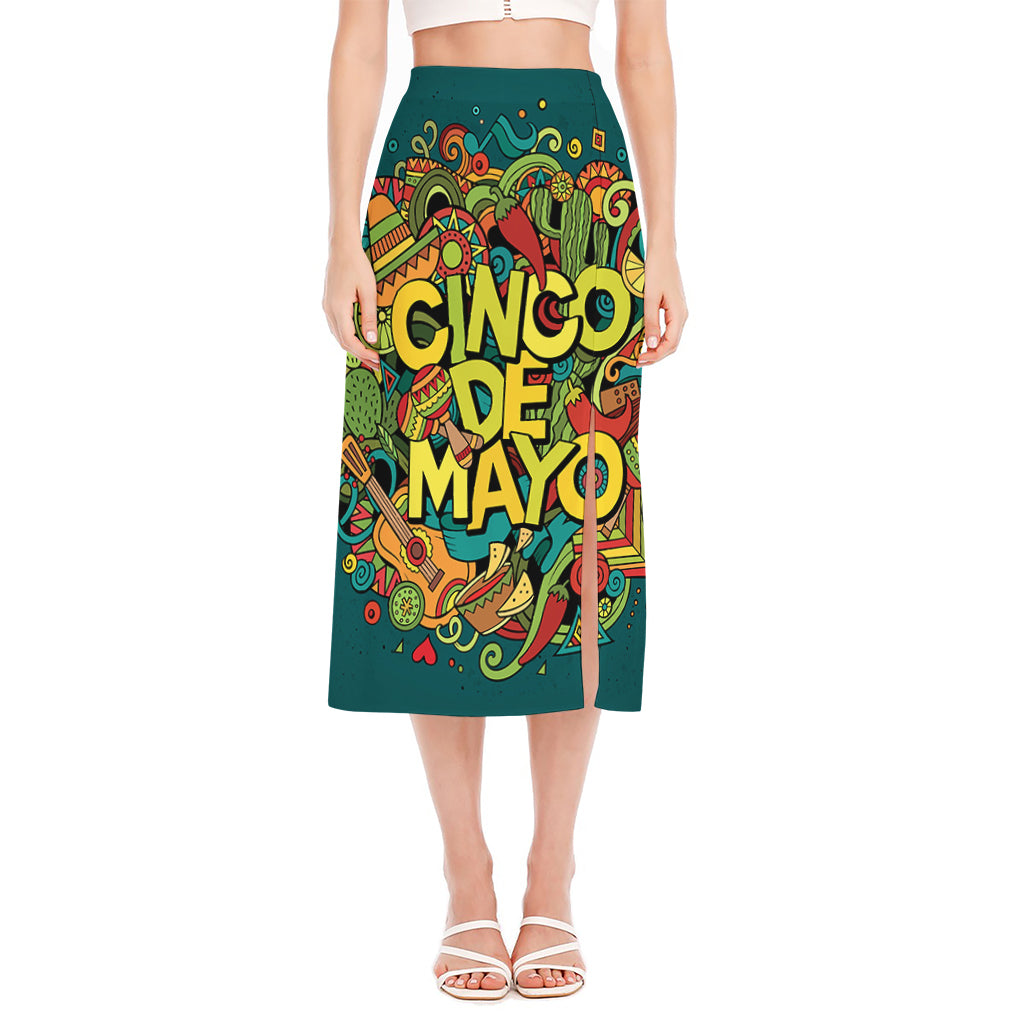 Colorful Cinco de Mayo Print Side Slit Midi Skirt