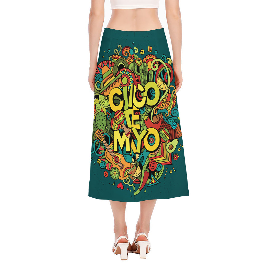 Colorful Cinco de Mayo Print Side Slit Midi Skirt