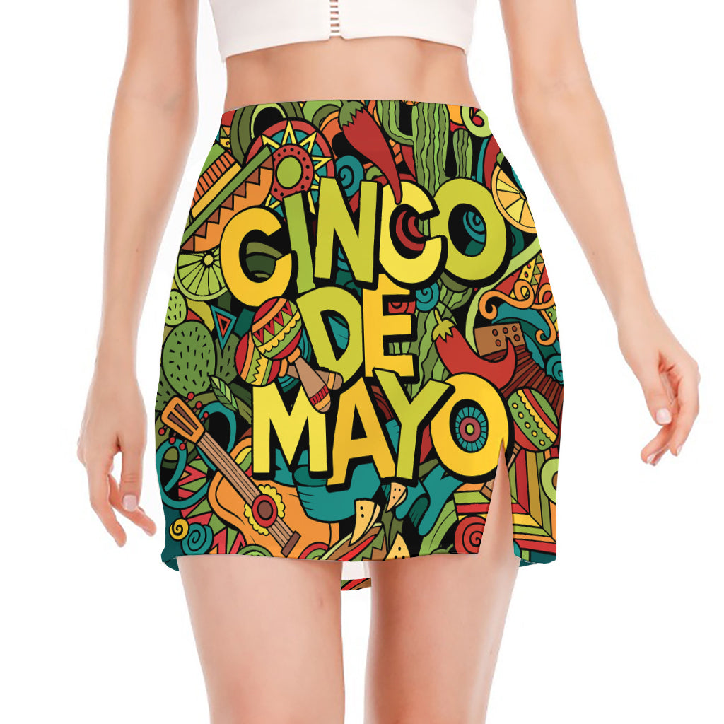 Colorful Cinco de Mayo Print Side Slit Mini Skirt