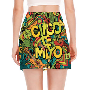 Colorful Cinco de Mayo Print Side Slit Mini Skirt