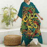 Colorful Cinco de Mayo Print Silk V-Neck Kaftan Dress