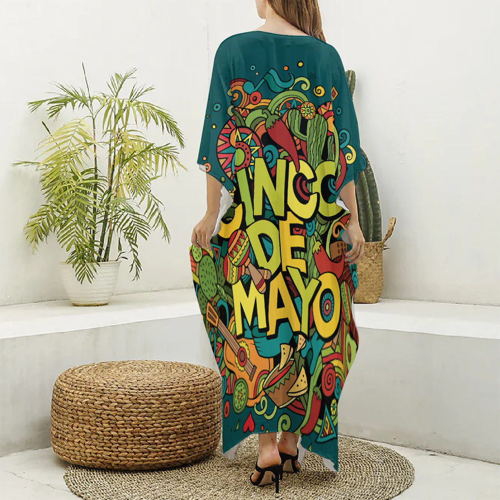 Colorful Cinco de Mayo Print Silk V-Neck Kaftan Dress