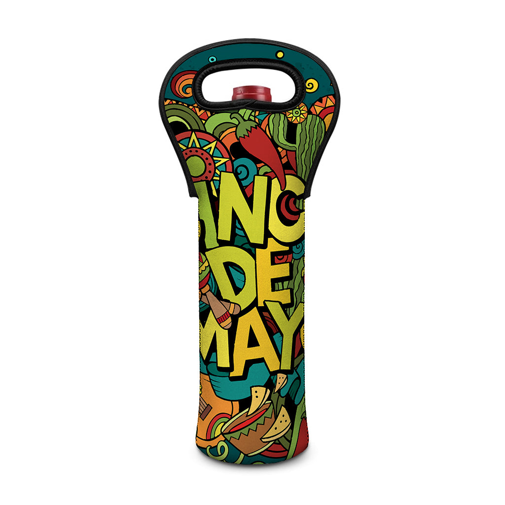 Colorful Cinco de Mayo Print Single Neoprene Wine Tote