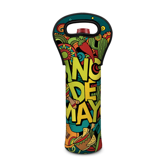 Colorful Cinco de Mayo Print Single Neoprene Wine Tote