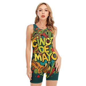 Colorful Cinco de Mayo Print Sleeveless One Piece Swimsuit