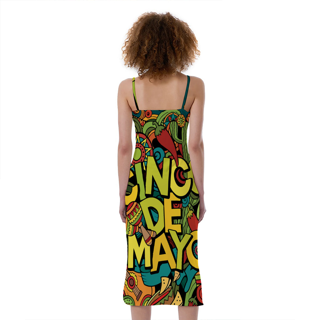 Colorful Cinco de Mayo Print Slim Fit Midi Cami Dress