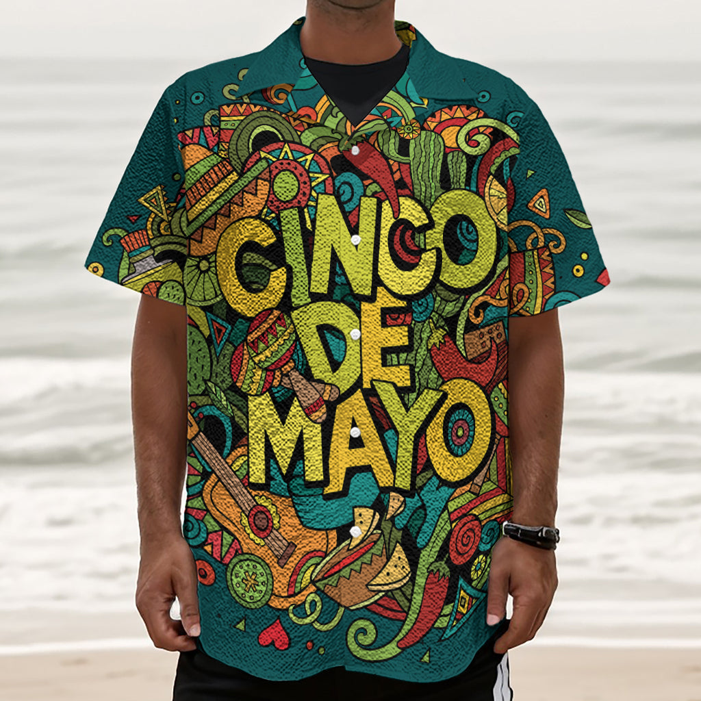 Colorful Cinco de Mayo Print Textured Short Sleeve Shirt