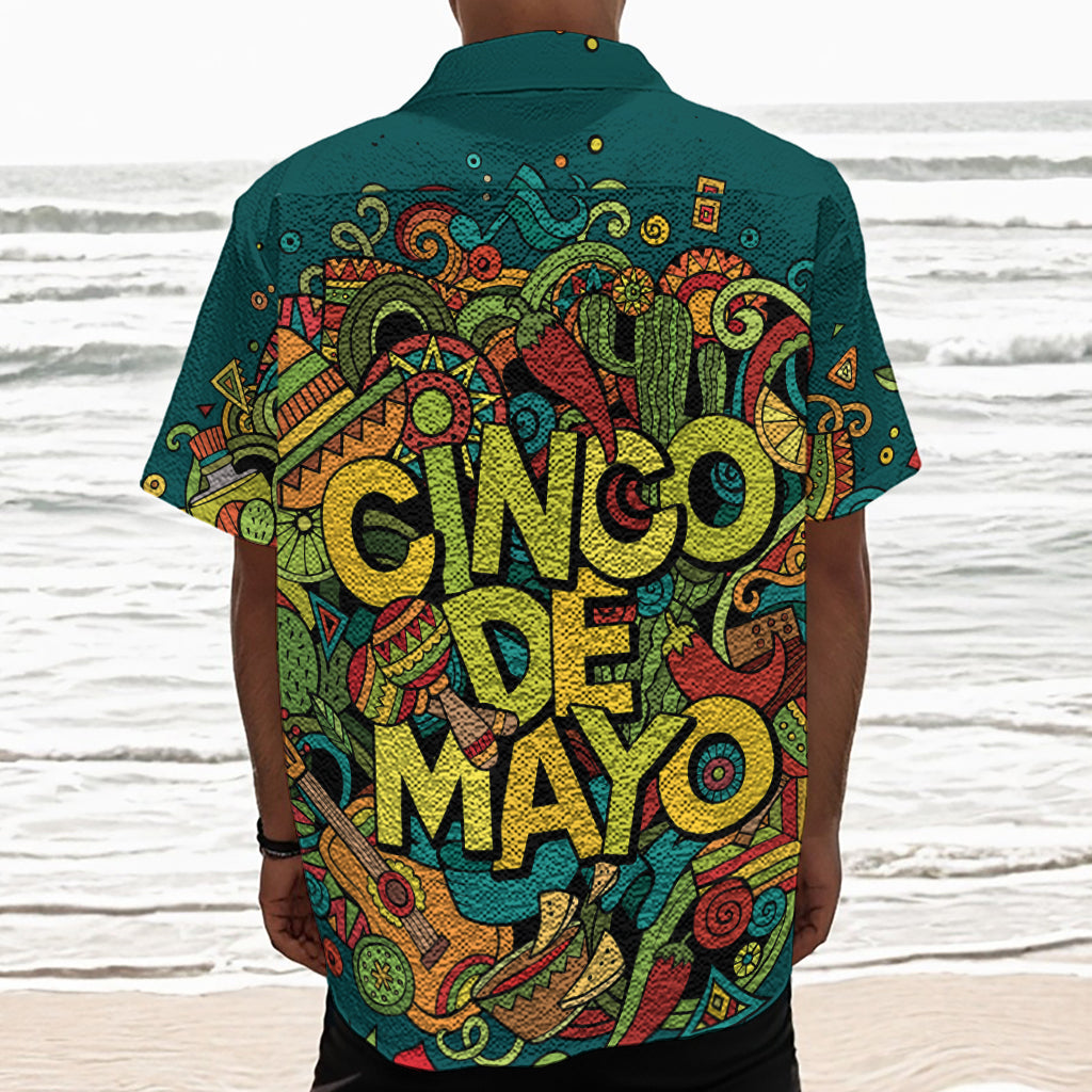 Colorful Cinco de Mayo Print Textured Short Sleeve Shirt