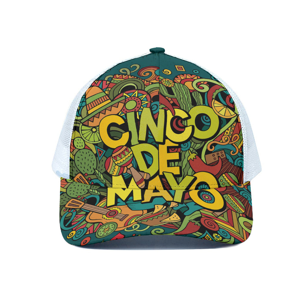 Colorful Cinco de Mayo Print White Mesh Trucker Cap