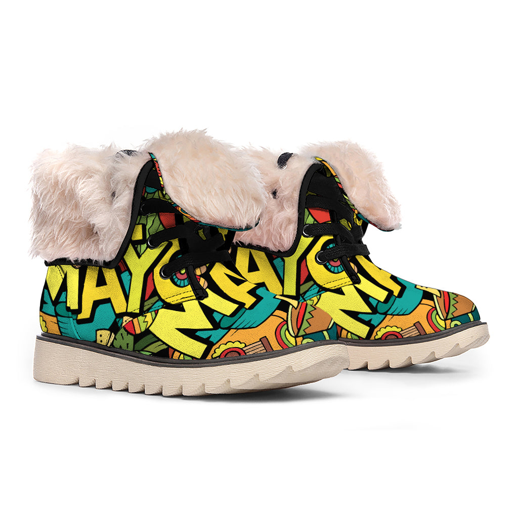 Colorful Cinco de Mayo Print Winter Boots