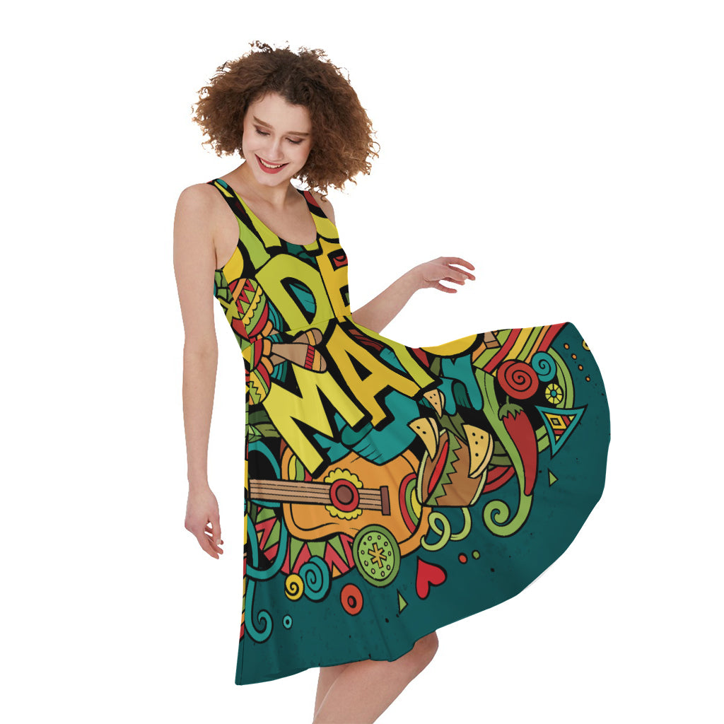 Colorful Cinco de Mayo Print Women's Sleeveless Dress