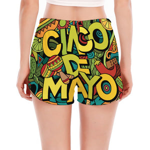 Colorful Cinco de Mayo Print Women's Split Running Shorts