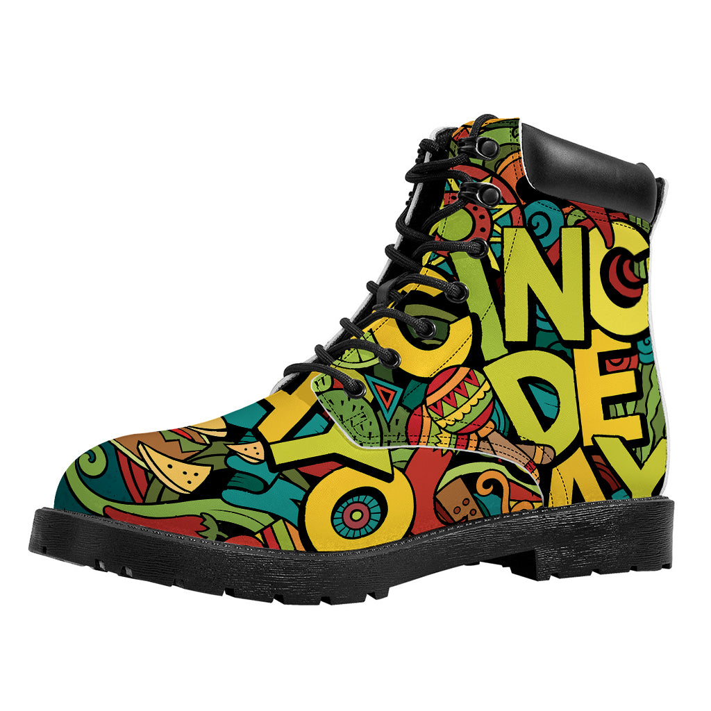 Colorful Cinco de Mayo Print Work Boots