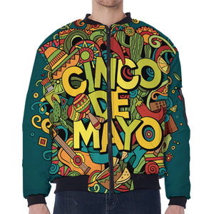 Colorful Cinco de Mayo Print Zip Sleeve Bomber Jacket