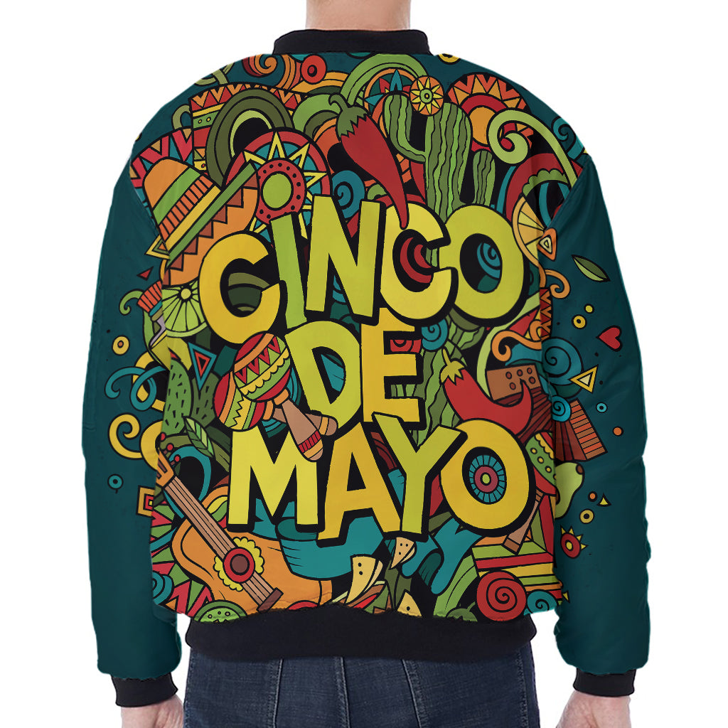 Colorful Cinco de Mayo Print Zip Sleeve Bomber Jacket