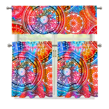 Colorful Circle Mandala Print 3 Piece Kitchen Curtains