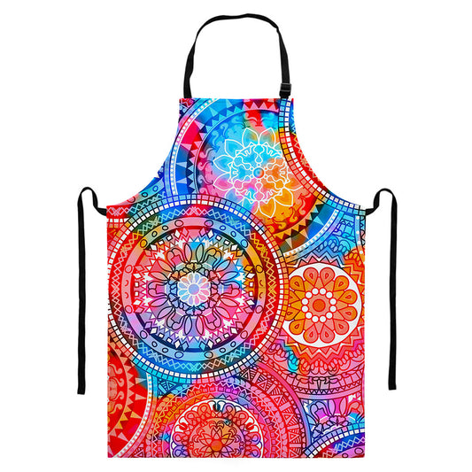 Colorful Circle Mandala Print Bib Apron With Pocket