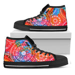 Colorful Circle Mandala Print Black High Top Sneakers