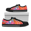 Colorful Circle Mandala Print Black Low Top Sneakers
