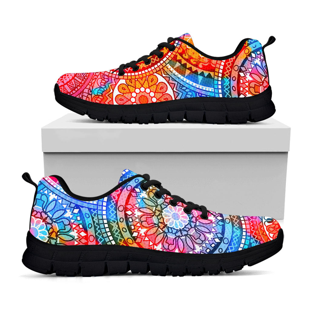 Colorful Circle Mandala Print Black Running Shoes