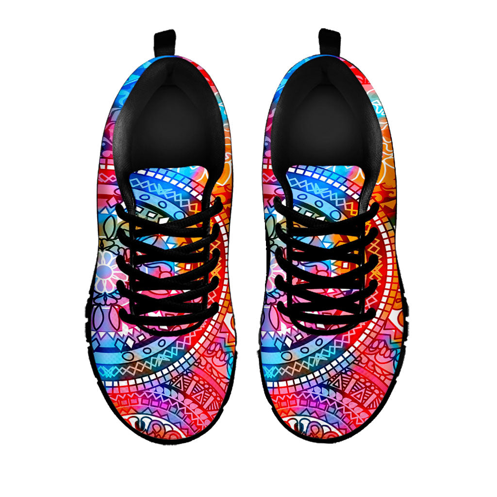 Colorful Circle Mandala Print Black Running Shoes