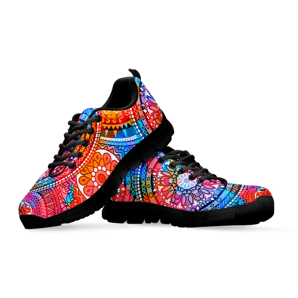 Colorful Circle Mandala Print Black Running Shoes