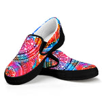 Colorful Circle Mandala Print Black Slip On Sneakers