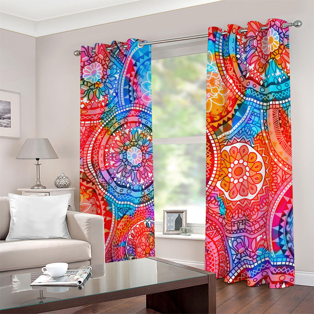 Colorful Circle Mandala Print Blackout Grommet Curtains