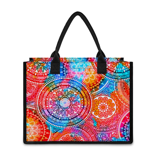 Colorful Circle Mandala Print Canvas Tote Bag