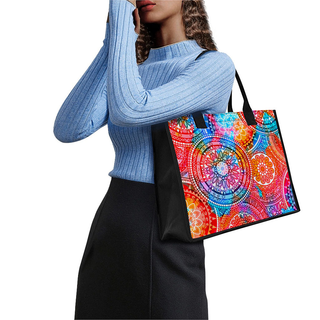Colorful Circle Mandala Print Canvas Tote Bag