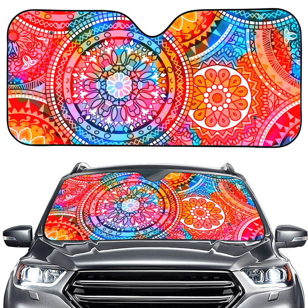 Colorful Circle Mandala Print Car Windshield Sun Shade