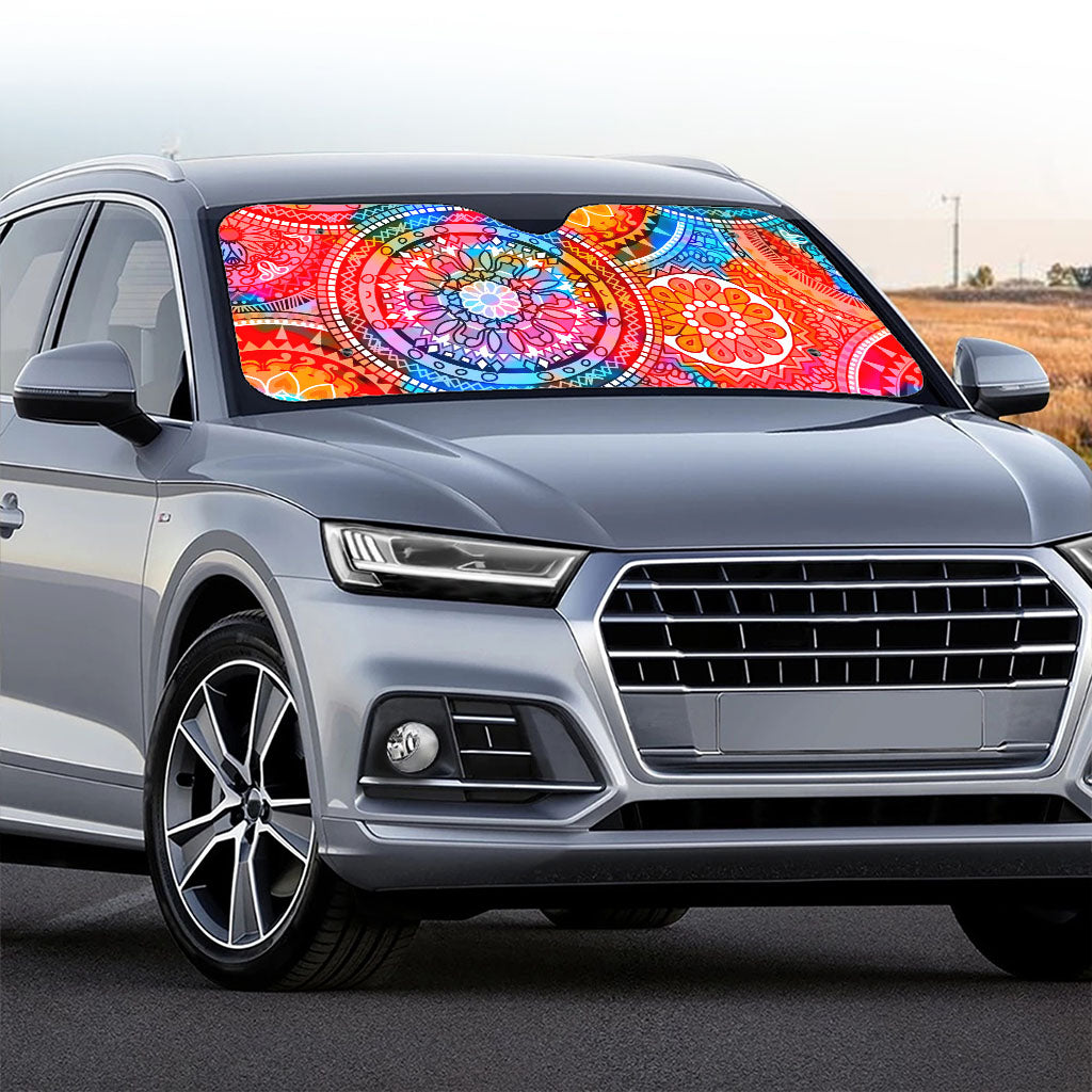 Colorful Circle Mandala Print Car Windshield Sun Shade